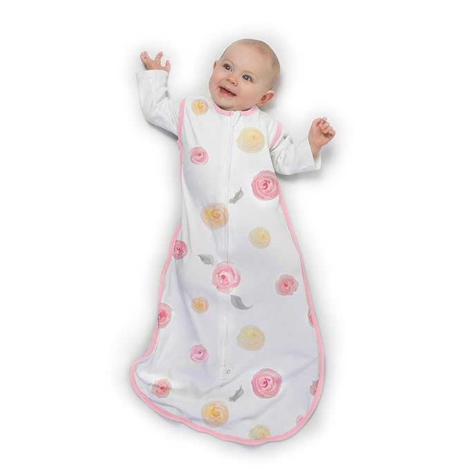 Amazing Baby Muslin Sleeping Sack, Watercolor Roses, Pink, Large, Wearable Blanket with 2-way Zipper (12-18 Months, fits up to 35 inches)