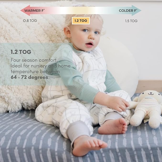 Tealbee DREAMSUIT: Toddler Sleep Sack with Feet 3T 4T - 1.2 TOG Four Season Baby Wearable Blanket for Walkers - Rayon made from Bamboo, Organic Cotton Sleeping Bag - Alphabet