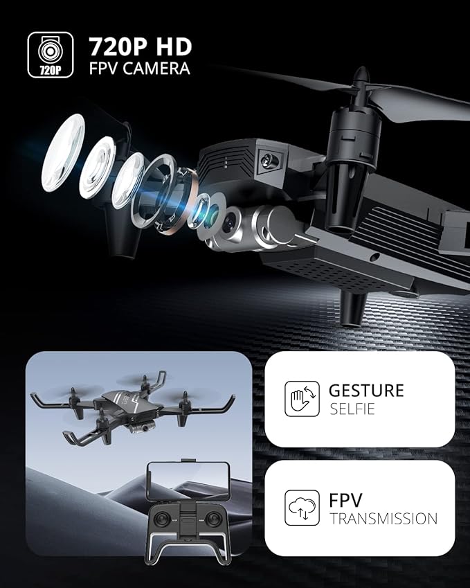DEERC D20 Mini Drone for Kids with 720P HD FPV Camera Remote Control Toys Gifts for Boys Girls with Altitude Hold, Headless Mode, One Key Start Speed Adjustment, 3D Flips 2 Batteries, Black