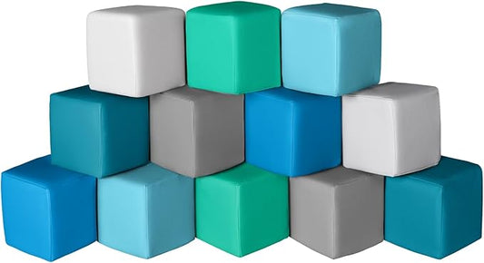 Foam Building Blocks for Kids: 12-Pieces PU Leather Colorful Foam Blocks - Building Toys for Toddler - Giant Stacking Blocks Toys - Soft Indoor Playset for Birthday Gift Preschool Learning (Modern)