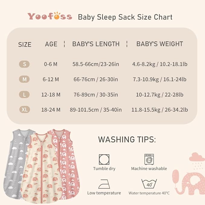 Yoofoss Baby Sleep Sack 0-6 Months Wearable Blanket for Babies 100% Organic Cotton 2-Way Zipper TOG 0.5 Toddler Sleeping Sack 3 Pack, Comfy Lightweight Sleep Sacks