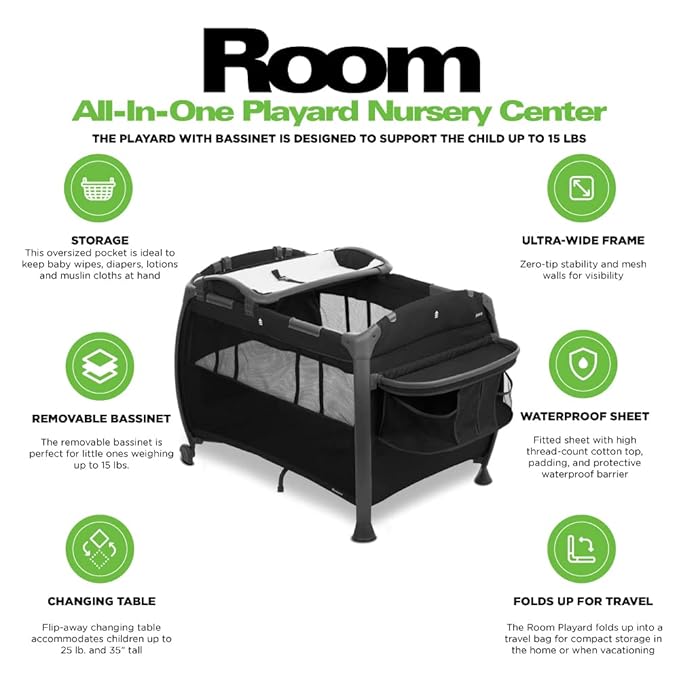 Joovy Room-Playard, Nursery Center, Bassinet, Changing-Table, Black