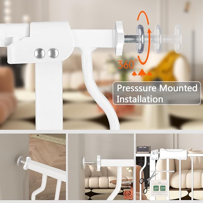 Fairy Baby Baby Gate for Doorways Stairs Hallway 34-38.5 Inch Wide, Walk Through Child Gates with Pressure Mounted Extention Kit, Indoor Safety Child Gates for Kids or Pets