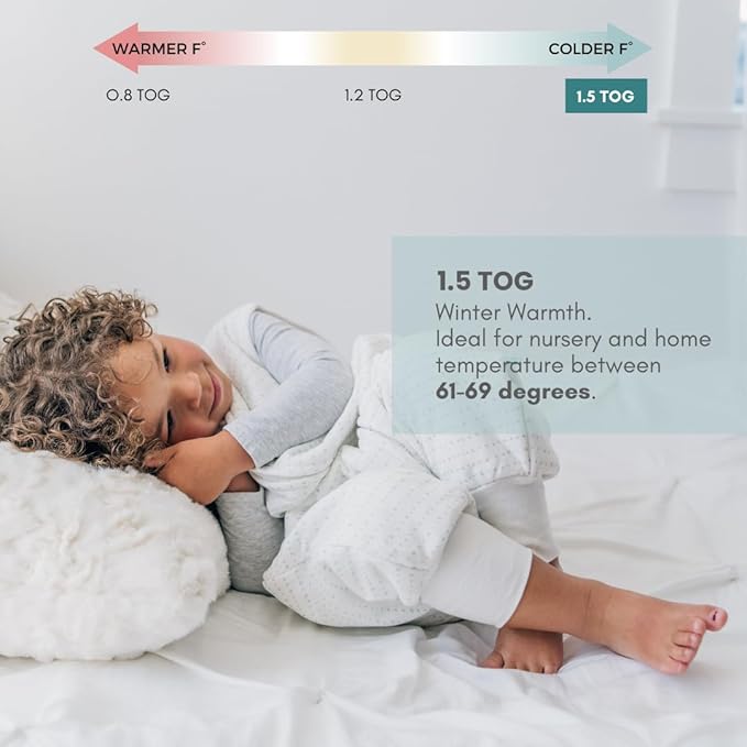 Tealbee Dreamsuit: Toddler Sleep Sack with Feet 3T-4T - 1.5 TOG Winter Baby Wearable Blanket for Walkers - Rayon made from Bamboo, Organic Cotton Sleep Bag - Brushed Dots