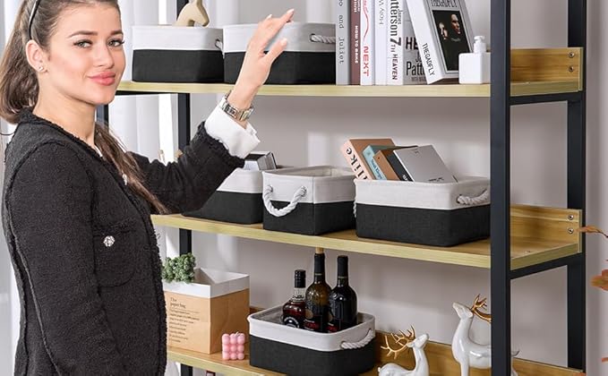 TheWarmHome Storage Bins for Shelves - 12x8x5.2 inch 1 Pack Storage Baskets for Gifts Empty for Closet Organizing Dog Gift Cloth Toy Cubes Box (White & Black)