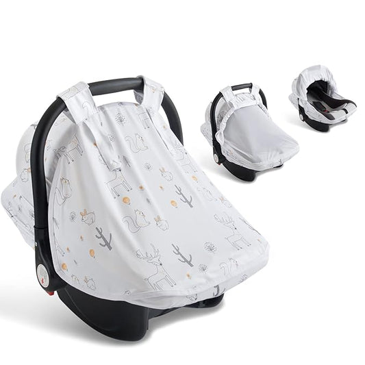 Baby Car Seat Cover, Soft Sun Shade Cover, Breathable Comfortable Privacy Carseat Canopy Protect for Newborn Infant Boys Girls (Animals)