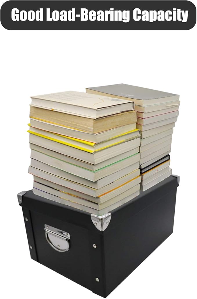 GUOZI Collapsible Storage Box, Decorative Memory Box with Lid & Metal Reinforced Corners, Cardboard File Bin with Handles, Organizer Gift Box for Keepsake Toy Photos Office Nursery Wardrobe Bookshelf