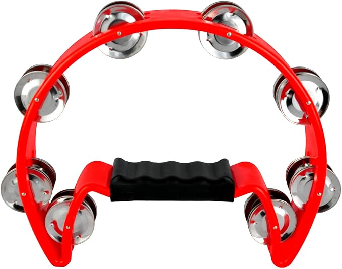 EastRock Tambourine Metal Jingles Hand Held Percussion Half Moon Tambourine for Kids, Adults, KTV, Party Red