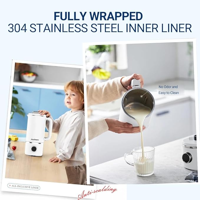 Joydeem JD-PB8200 Compact Blender with 10 Menus, Quiet Cooking Blender for Soymilk, Paste & Juice, 304 Stainless Steel, 12H Preset, 600ml