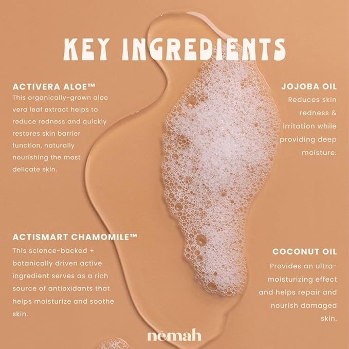 Nemah - 2-in-1 Baby Soap and Shampoo - Tear-Free Baby Body Wash and Shampoo with Actismart Chamomile, Jojoba Oil, & Activera Aloe - Vegan & Cruelty-Free - 9.8 fl. oz.