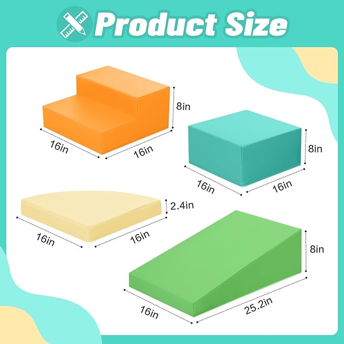 6-Piece Soft PU Leather Toddlers Climbing Toys, Baby Foam Climbing Blocks for Toddlers 3, Indoor Climb and Crawl Activity Play Set, Foam Play Gym Climbing Structures (Orange and Green)