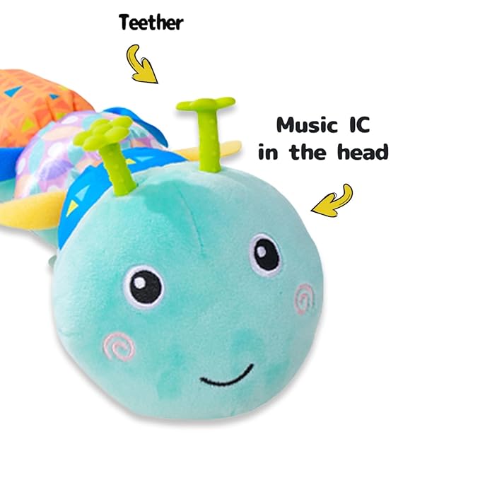 Baby Sensory Toys 0-12 Months, Plush Toys with Music and Rattle, Suitable for Newborn Baby Tummy time, can be Used as a Newborn Birthday, Holiday, Baptism Gift (Blue Caterpillar)