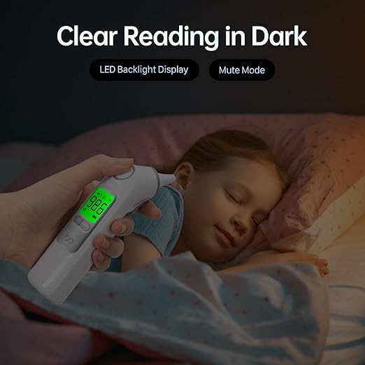 Ear Thermometer, Highly Accurate Ear Thermometer for Kids, Adults and Babies, 30 Memory Recall, 1s Result and 3-Color Fever Alert, with 24 Disposable Probe Covers, Gray