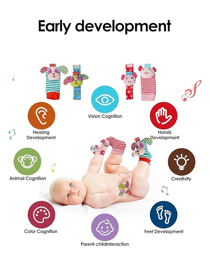 dearlomum Baby Play Mat Gym,Funny Play Piano Tummy Time Baby Activity Mat with 5 Infant Sensory Toys & 4 Wrist Rattle Socks, Boy & Girl Gifts for Newborn 0 to 3 6 9 12 Months(Pink)