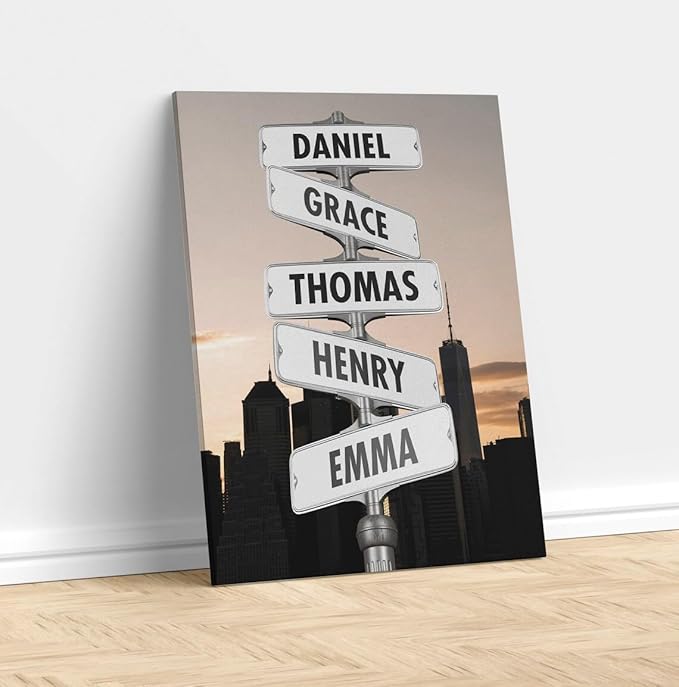 Personalized Family Street Sign Multi-Name Canvas Or Poster Wall Art, Street Sign Customized With Name, Best Gifts For Parents, Grandparents From Kids Daughter Son, Christmas Gift For Family #06