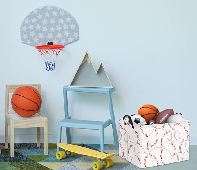 HIYAGON Rectangular Baseball Basket Kids Baby Nursery Storage Basket for Boys Baseball Room Decor Cute Toy Storage Organizer Bins Bedroom(Baseballs)