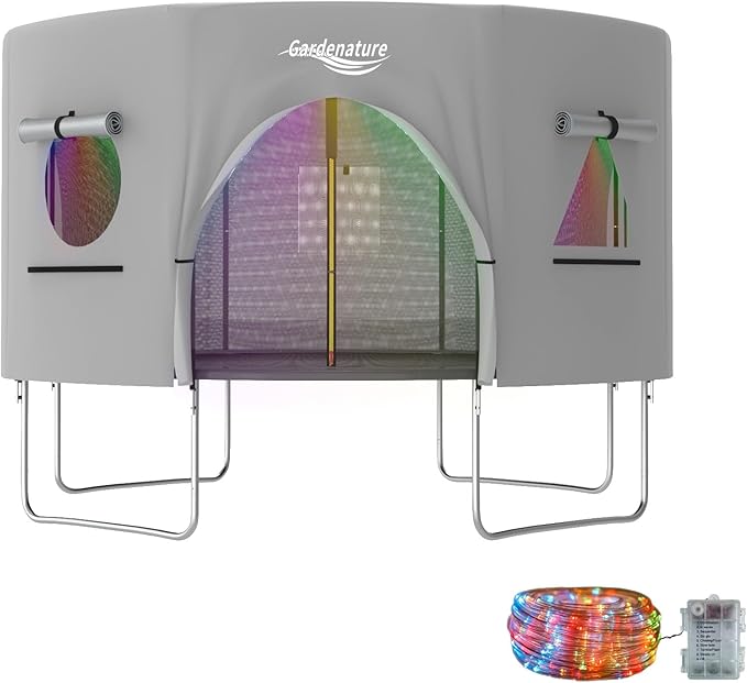 Gardenature 10FT/12FT/14FT Trampoline Tent(Tent Only), Fit Round Trampolines, Shade Cover with LED Light, Outdoor Trampolien Accessories, Anti-Tear, Beige