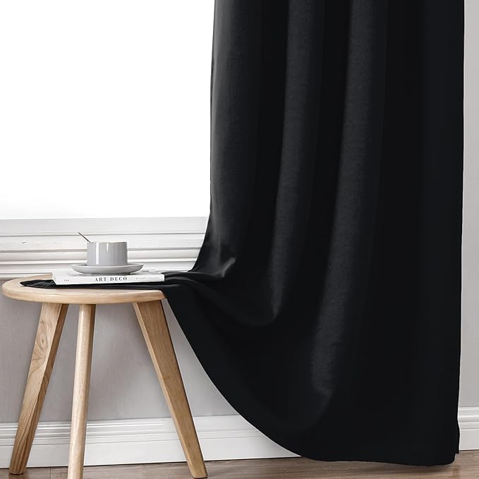 ChrisDowa 100% Blackout Curtains 84 inch Long for Bedroom with Black Liner, Extra Wide 2 Thick Layers Total Blackout Thermal Insulated Grommet Window Curtains 2 Panels Set (Black, 60 x 84 Inch)