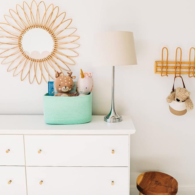 OrganiHaus Green Basket for Shelves, Decorative Cloth for Organizing, Cotton Rope Storage Basket for Toys, Small Woven Baskets for Storage