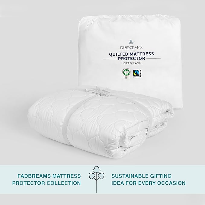 FABDREAMS Organic Quilted Mattress Protector Full Size | Mattress Pad| Mattress Cover| Naturally Breathable | Noiseless| Fits up to 17" Deep Pockets| Temperature Regulating | Full | White