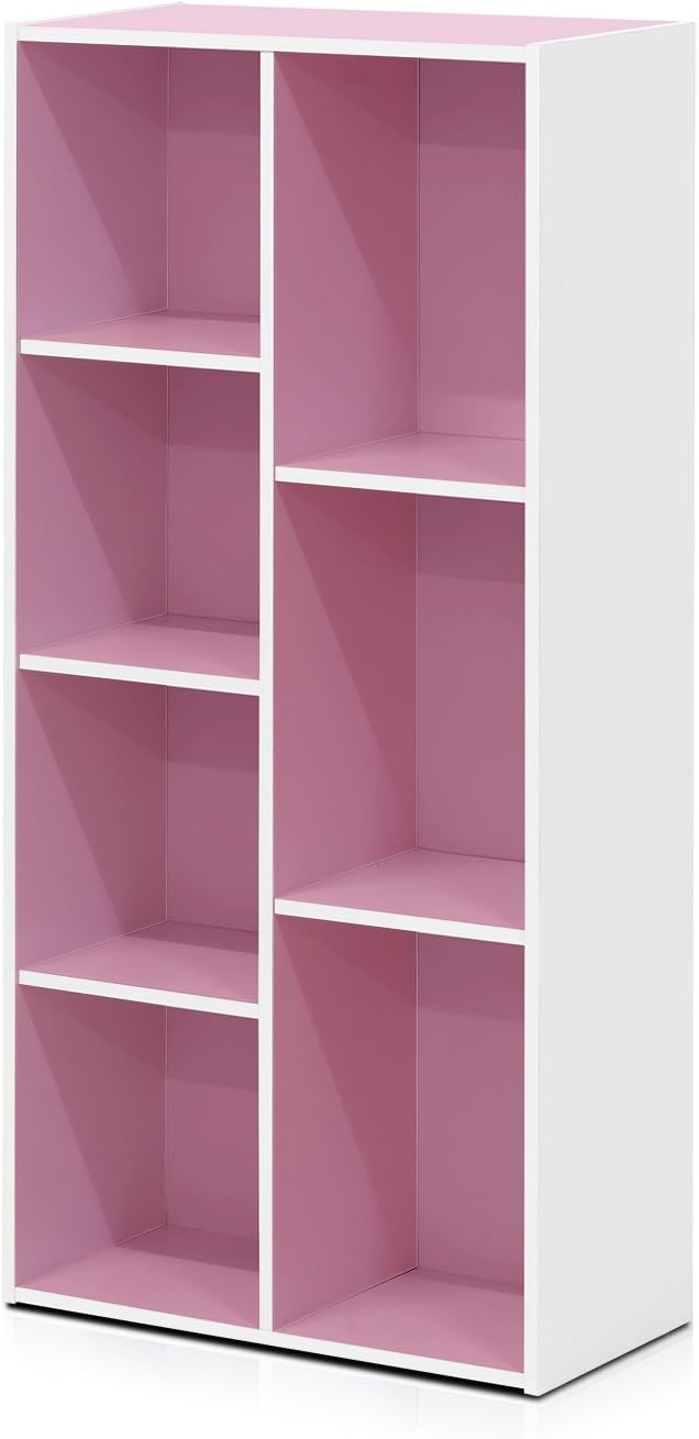 Furinno 7-Cube Reversible Open Shelf, White/Pink 11048WH/PI