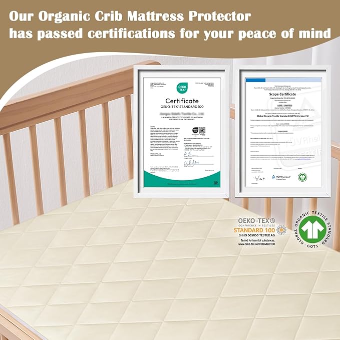 Lofe Organic Cotton Crib Mattress Protector - Top&Side Waterproof, 100% Waterproof Crib Mattress Protector, Breathable Baby Crib Mattress Cover, Toddler Crib Mattress Fitted 52x28x9 in