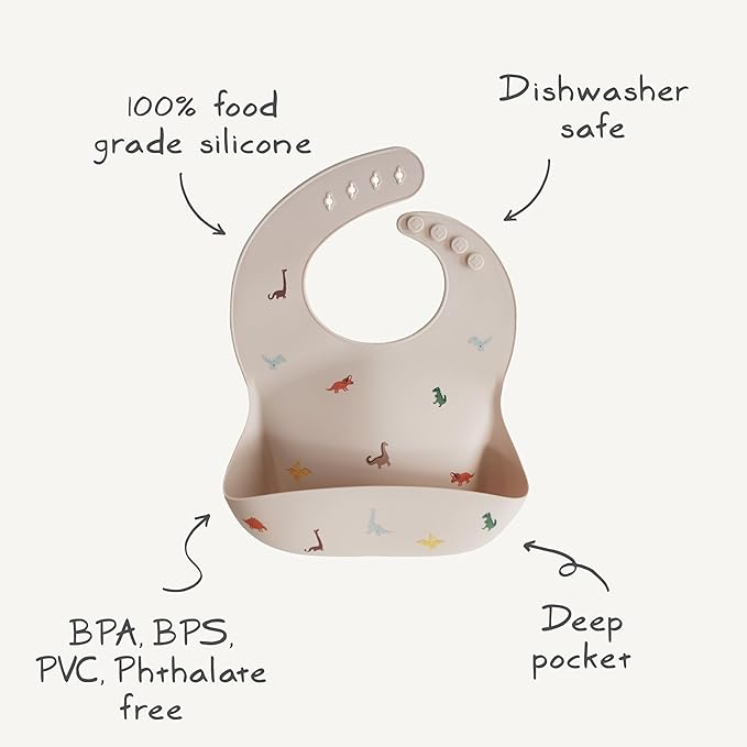 mushie Silicone Baby Bib | Adjustable Fit Waterproof Bibs (Letters White)