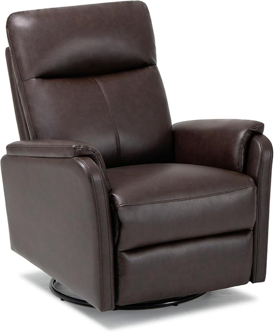 COLAMY Leather Swivel Recliner Chair with Footrest, Rocker Recliner Chair High Back with Double-Layer Cushion, Glider Recliner for Nursery & Living Room, Bedroom, Chocolate