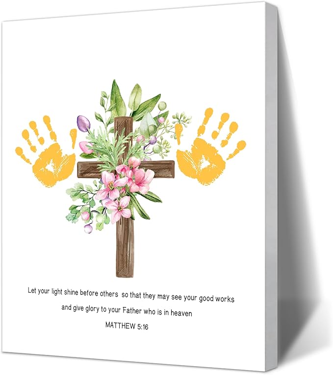 SHLINCO Handprint Keepsake DIY Kit, Baby's First Holiday Keepsake, Bible Verse, Family Footprint Art for Kids, 7.8x9.8 Inch Canvas, Suitable for Desktop Wall Ornaments