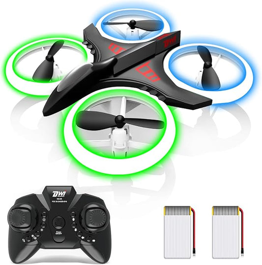 Dwi Dowellin 4.9 Inch Mini Drone for Kids Crash Proof LED Lights One Key Take Off Landing Flips RC Remote Control Small Drones Toys for Beginners Boys and Girls Adults Nano Quadcopter,Black