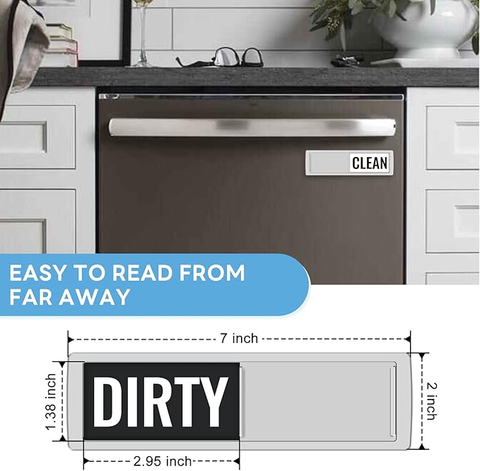 KitchenTour Dishwasher Magnet Clean Dirty Sign, Upgrade Super Strong Clean Dirty Magnet for Dishwasher, Large Text Easy to Read Non-Scratch Magnetic Indicator Kitchen Decor, Silver