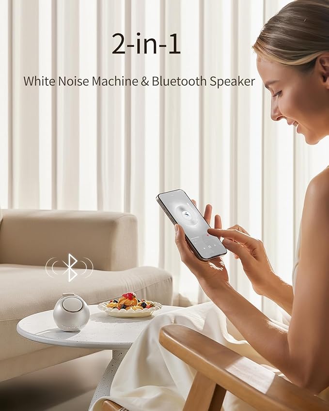 2025 Mom's Choice Awards, Portable Sound Machine for Baby Adult, AI Cry Detection, 18 Soothing Sound, Bluetooth Rechargeable White Noise Machine for Home Office Travel, Nursery Light, Gray