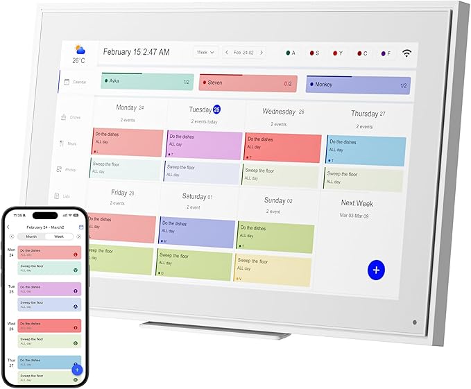 15.6-inch Wall Digital Calendar,2025 Smart WiFi Calendar & Chore Chart,Full HD Touchscreen Interactive Display for Family Schedules-Wall/Desk Mountable Planner,Meeting Reminders & Deadline Tracking