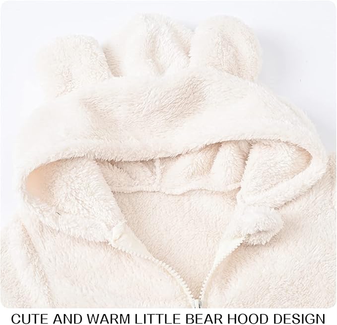 Baby Fleece Jumpsuits Infant Bear Ear Snowsuit Newborn Hooded Romper Warm Coat