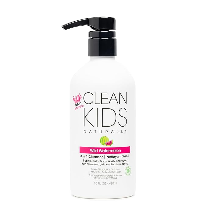 Gabriel Cosmetics Clean Kids Naturally Wild Watermelon 3-in-1 Shampoo, Cleanser & Bubble Bath (16 Fl Oz (1 Bottle), Watermelon 3-in-1)