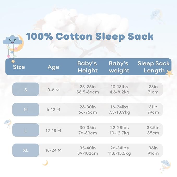 Yoofoss Baby Sleep Sack 12-18 Months Baby Wearable Blanket 100% Organic Cotton 2-Way Zipper TOG 0.5 Toddler Sleeping Sack 3 Pack, Comfy Soft Lightweight (Large)
