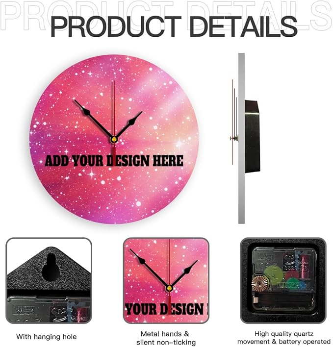 Generic Custom Wall Clock Personalized Clocks with Photo Text Logo That PVC Customized Round Silent Clock for Living Room Wedding Friend Family Lover, 10inch-25cm