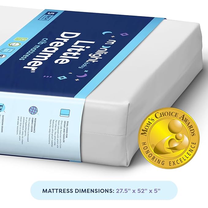 Moonlight Slumber Little Dreamer Crib Mattress – Dual-Sided Baby and Toddler Mattress, Firm Infant Support, Waterproof and Hypoallergenic, 5" Foam, Standard Size, Made in USA
