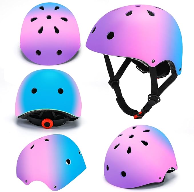Color Gradient Adjustable Kids Bike Helmet Toddler Skateboard Helmets Boys Girls Child Ventilation Helmet for Multi-Sports Skating Cycling Scooter Balance