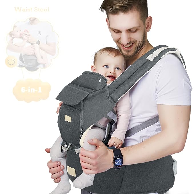 FRUITEAM 6-in-1 Baby Carrier with Waist Stool, One Size Fits All -Adapt to Newborn, Baby Hip Carrier for Breastfeeding, Infant & Toddler