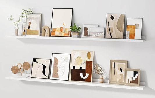 Floating Picture Ledge Shelves for Wall Set of 2, 55 Inches Picture Shelf with Ledge, Nursery Book Shelf for Toys Storage Kids Bookshelf Wall Mounted Living Room Bedroom Decor Frames, White