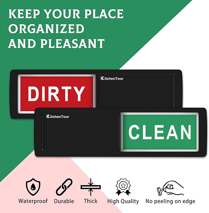 KitchenTour Clean Dirty Dishwasher Magnet - Upgrade Super Strong Magnet Version - Easy to Read Non-Scratch Magnetic Indicator Sign with Clear, Bold & Colored Text - Black
