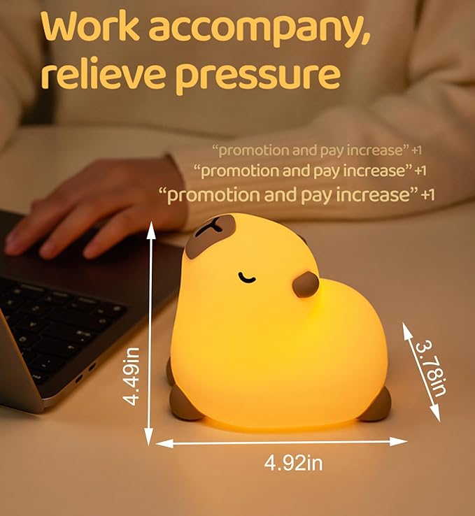 Cute Capybara Night Light, LED Capybara Lamp Rechargeable Touch Bedside Lamp,Squishy Animal Nightlight,3 Levels Dimmable,30Min Timer Nursery Night Light for Kids, Bedroom Baby Boys Girls Gifts