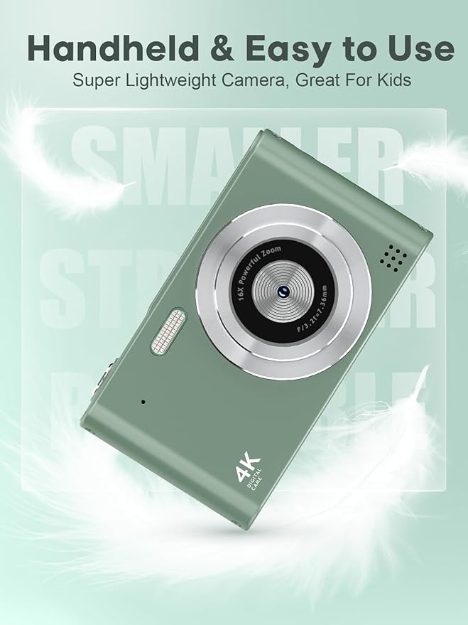 2025 Digital Camera - 1080P Vlog Camera, 44MP Compact, 16X Zoom, Anti-Shake, Green Gift for Kids