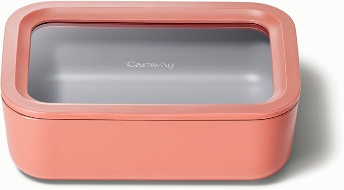 Caraway Glass Food Storage - 6.6 Cup Ceramic Coated Container - Non-Toxic, Non-Stick Lunch Box With Lids - Dishwasher, Oven, & Microwave Safe - Perracotta
