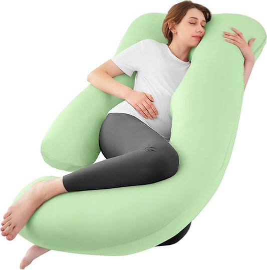 Sasttie Pregnancy Pillows for Sleeping, U Shaped Cooling Full Body Pillow with Removable Cover, Pregnant Women Must Haves, Maternity Essential, Light Green
