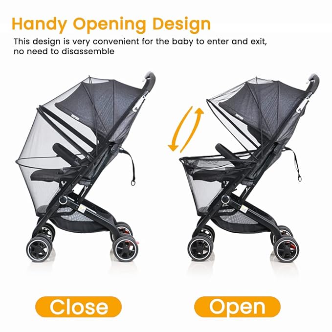 Orzbow Universal Mosquito Net for Stroller, Baby Bug Net with Two-Way Zippers & Storage Bag, Breathable & Foldable Mosquito Nets for Strollers, Car Seat, Bassinet, Cradle, Portable Mini Crib, Black