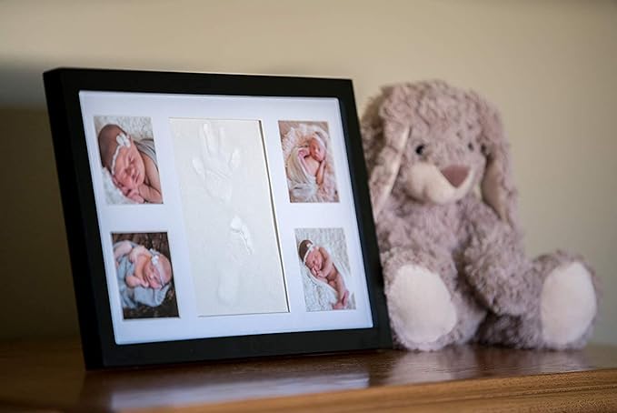 Baby Hand and Footprint Kit - Newborn Keepsake Picture Frame, Inkless Foot & Handprint Clay Mold - Baby Registry, New Mom Baby Shower, Gender Reveal Gift, Personalized Boy or Girl Nursery Photo Prints (Large, Black)