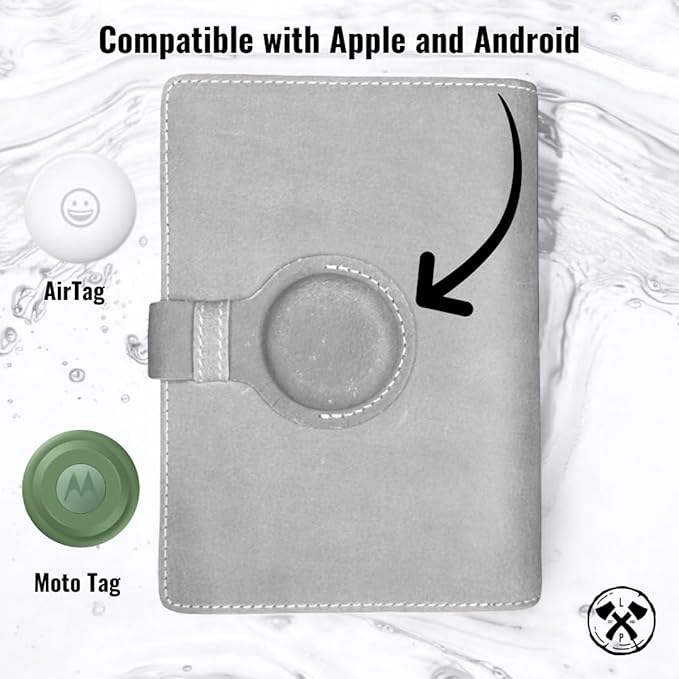 Genuine Leather AirTag Passport Holder and Wallet for Men and Women RFID Blocking for Secure Traveling and Documentation Organizer (Grey)