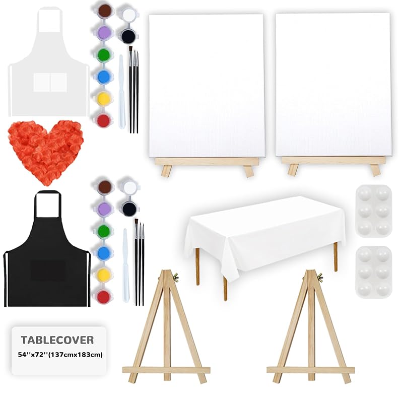 2 Pack Sip and Paint Kit for Adults Couples Painting Kit Stretch Canvas to Paint at Home Date Night Party Favor Supplies Art Painting Set Couples Activity Selfie 8x10 Canvas Painting Kit Valentines Day